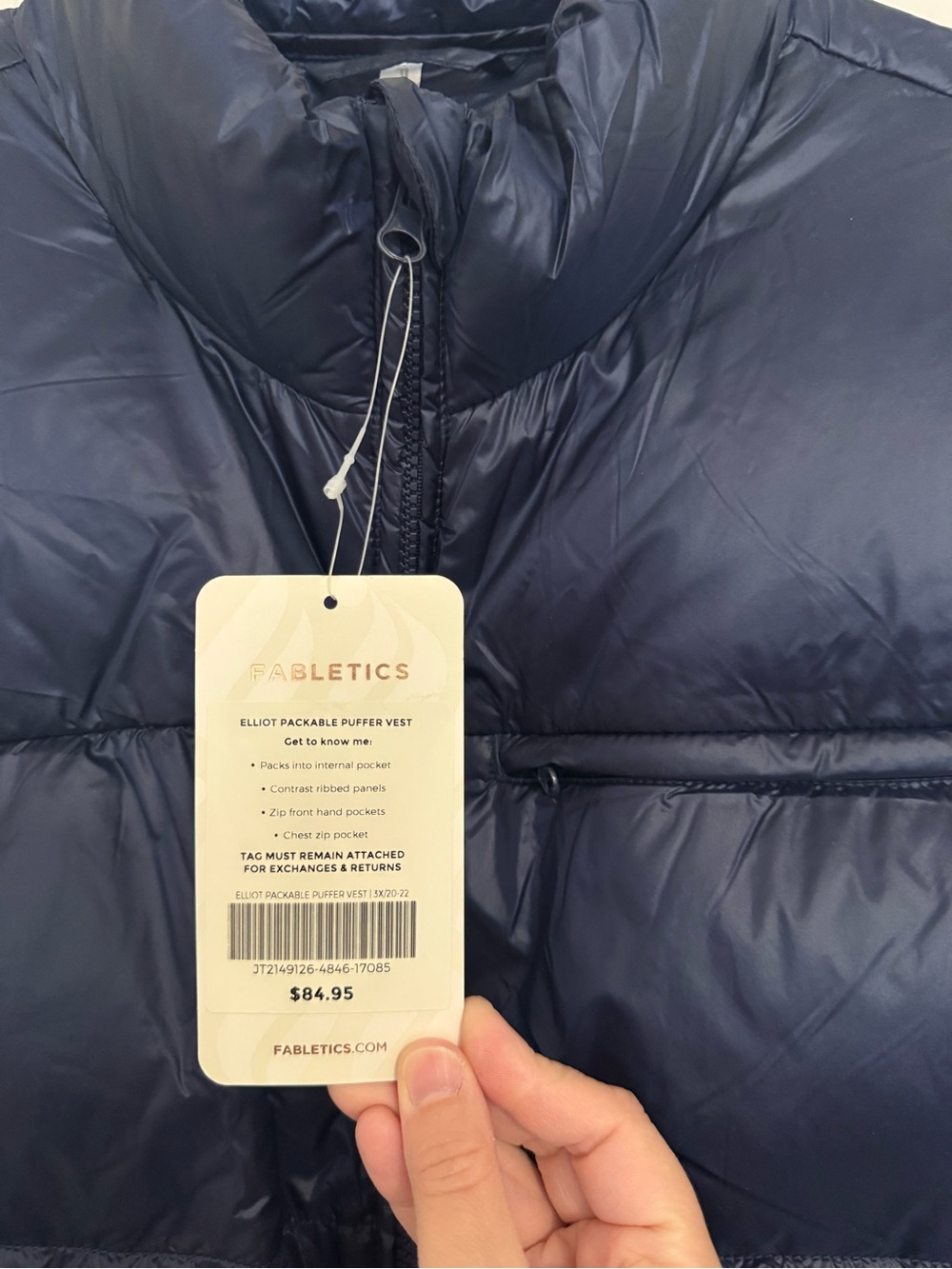 Fabletics Navy Packable Puffer Vest - Picture 2 of 5